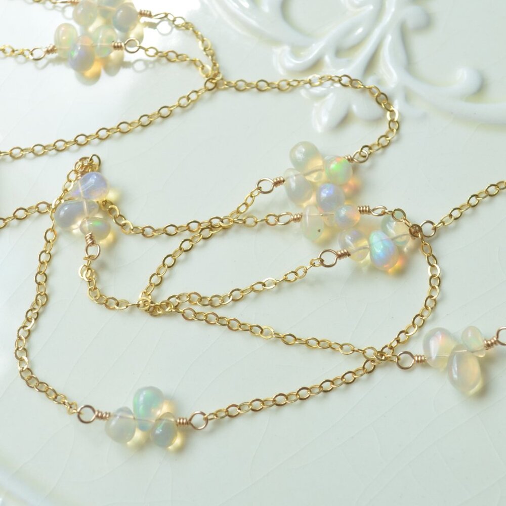 Long Opal Necklace in Gold - Handmade - Picture 9 of 10